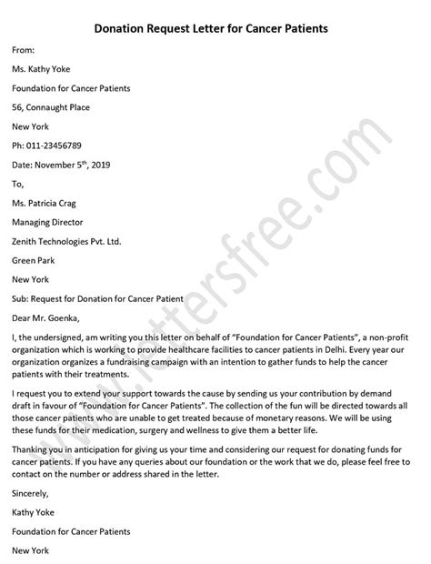 sample donation request letter for cancer patient